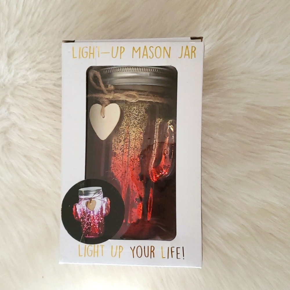 NIB light up cactus mason jar decor